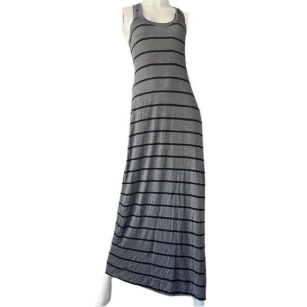 Max & Mia Striped Racerback Maxi Dress Grey Black Sleeveless Pocket XS‎ N101662C